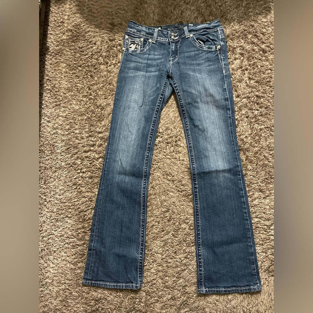 Miss Me Distressed Dark Blue Bootcut Jeans